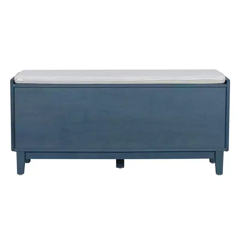 Boho Entryway Storage Bench, Wooden Shoe Bench, Cushioned Bench with Double Doors