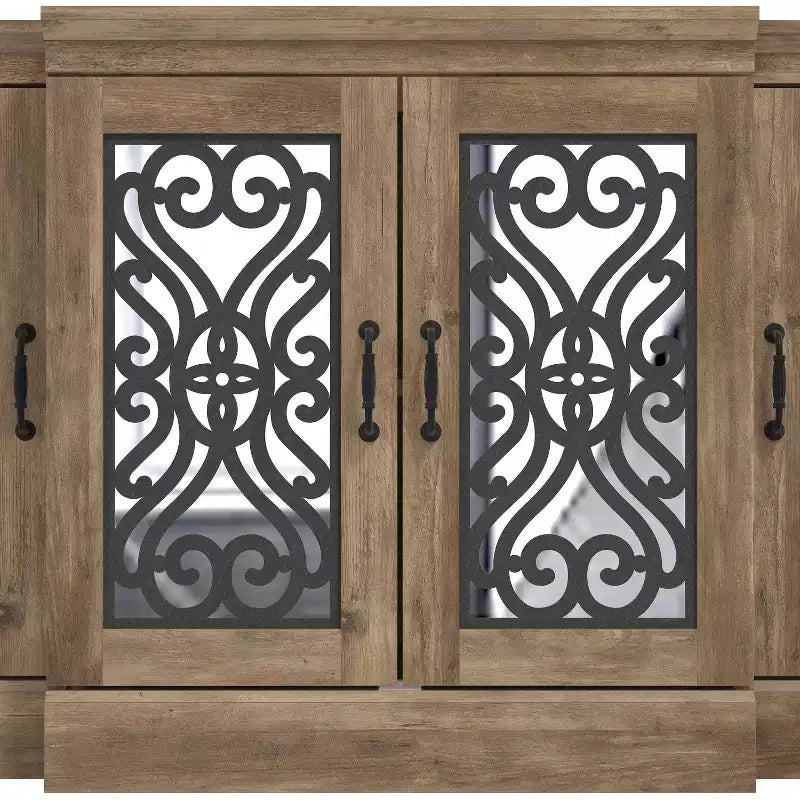 4-Door Sideboard with Mirrored Cut-Out Storage 60.4 W 18.2 D 29.3 H
