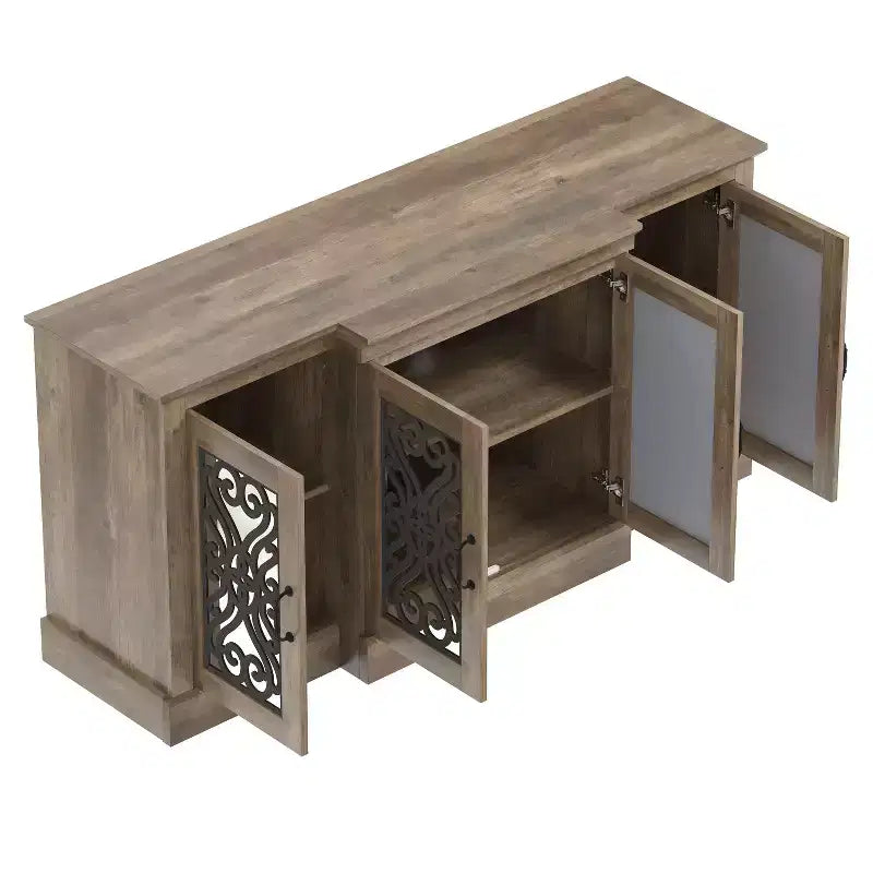 4-Door Sideboard with Mirrored Cut-Out Storage 60.4 W 18.2 D 29.3 H