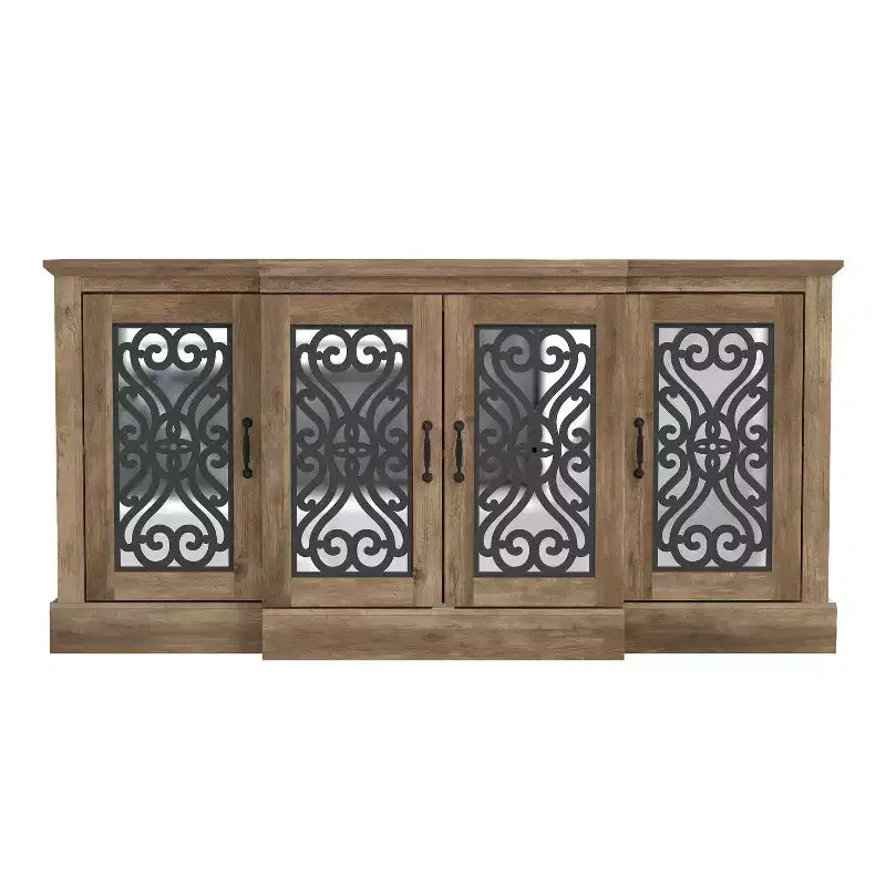 4-Door Sideboard with Mirrored Cut-Out Storage 60.4 W 18.2 D 29.3 H