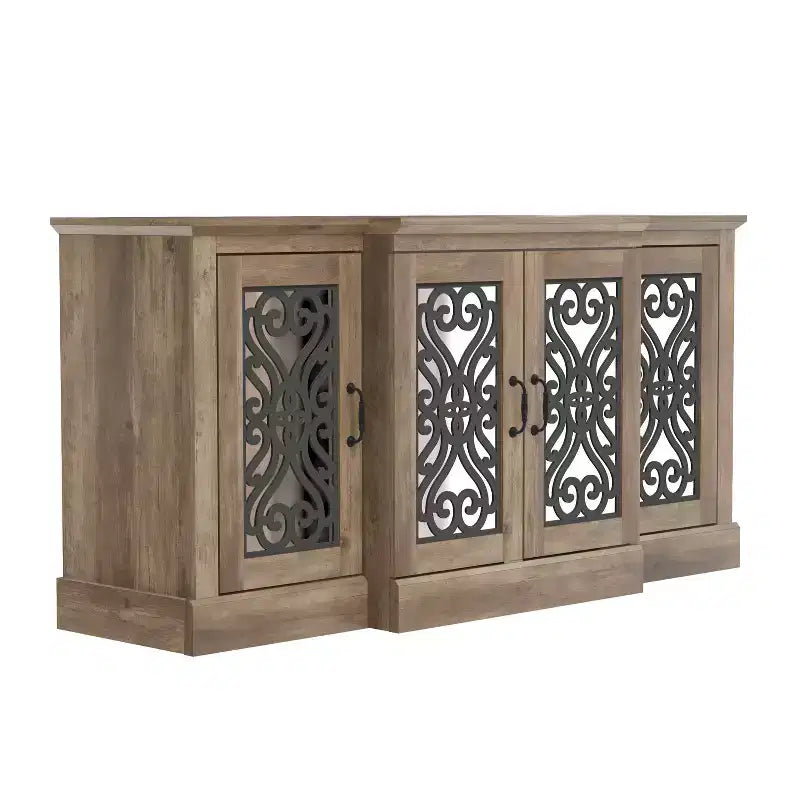 4-Door Sideboard with Mirrored Cut-Out Storage 60.4 W 18.2 D 29.3 H
