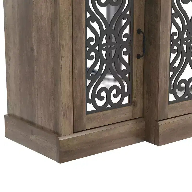 4-Door Sideboard with Mirrored Cut-Out Storage 60.4 W 18.2 D 29.3 H