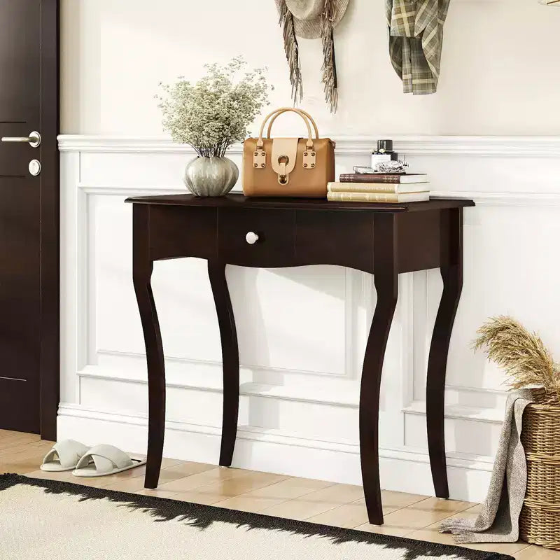 Console Table w/ Drawer Solid Wood Frame Metal Drawer Guide Rails for Entrance