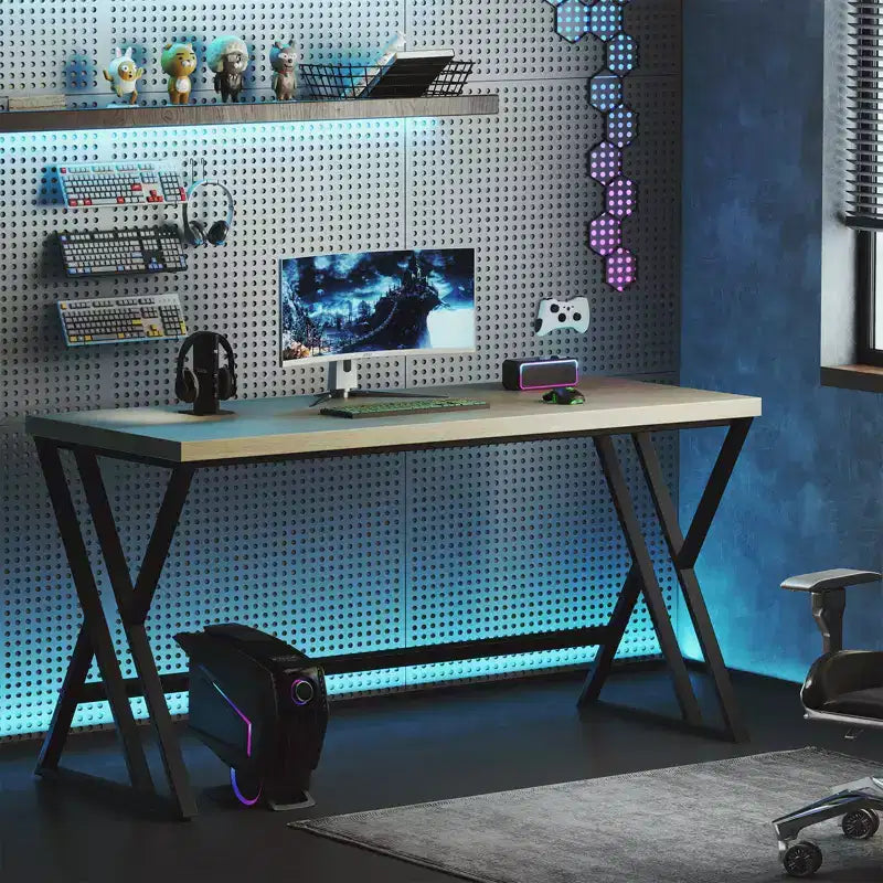 59 Computer Desk Large Industrial Home Office Desk w/Heavy-duty Metal Frame