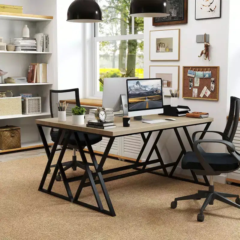 59 Computer Desk Large Industrial Home Office Desk w/Heavy-duty Metal Frame