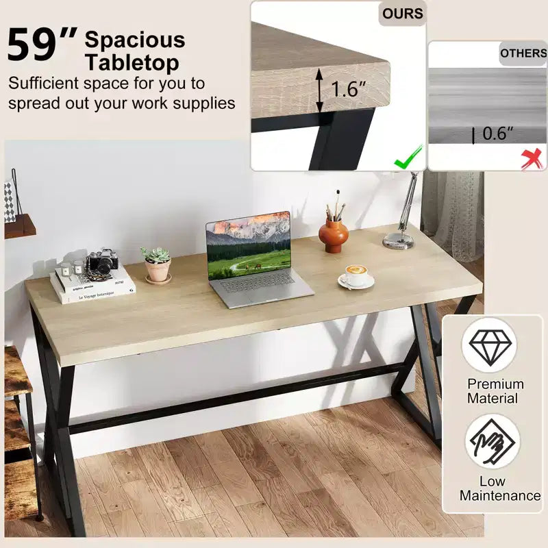 59 Computer Desk Large Industrial Home Office Desk w/Heavy-duty Metal Frame
