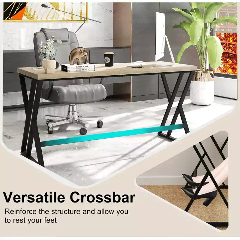 59 Computer Desk Large Industrial Home Office Desk w/Heavy-duty Metal Frame