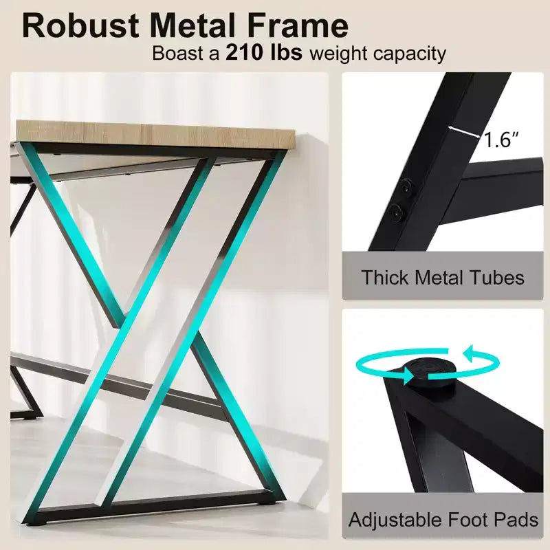 59 Computer Desk Large Industrial Home Office Desk w/Heavy-duty Metal Frame