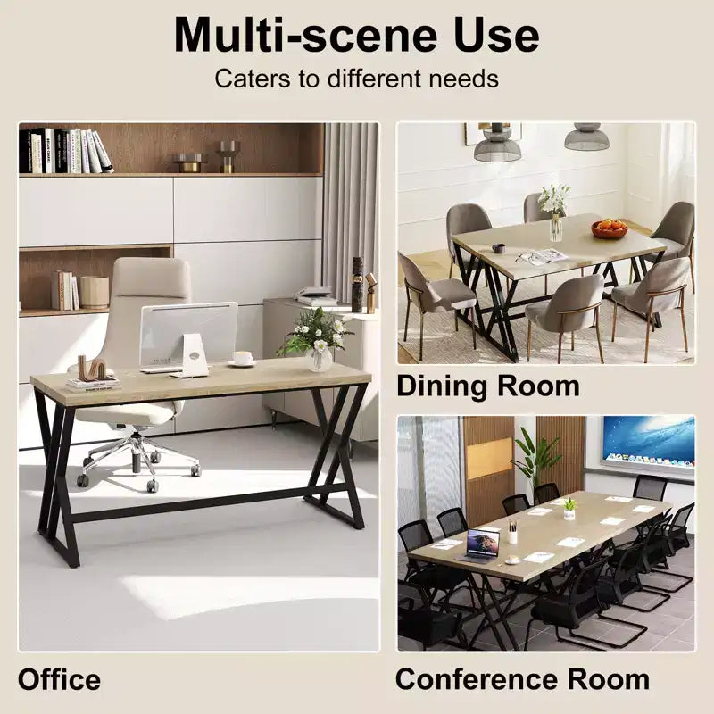 59 Computer Desk Large Industrial Home Office Desk w/Heavy-duty Metal Frame