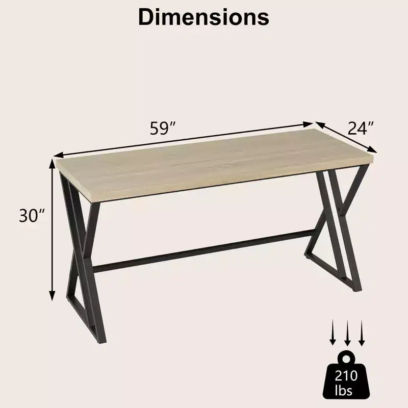 59 Computer Desk Large Industrial Home Office Desk w/Heavy-duty Metal Frame