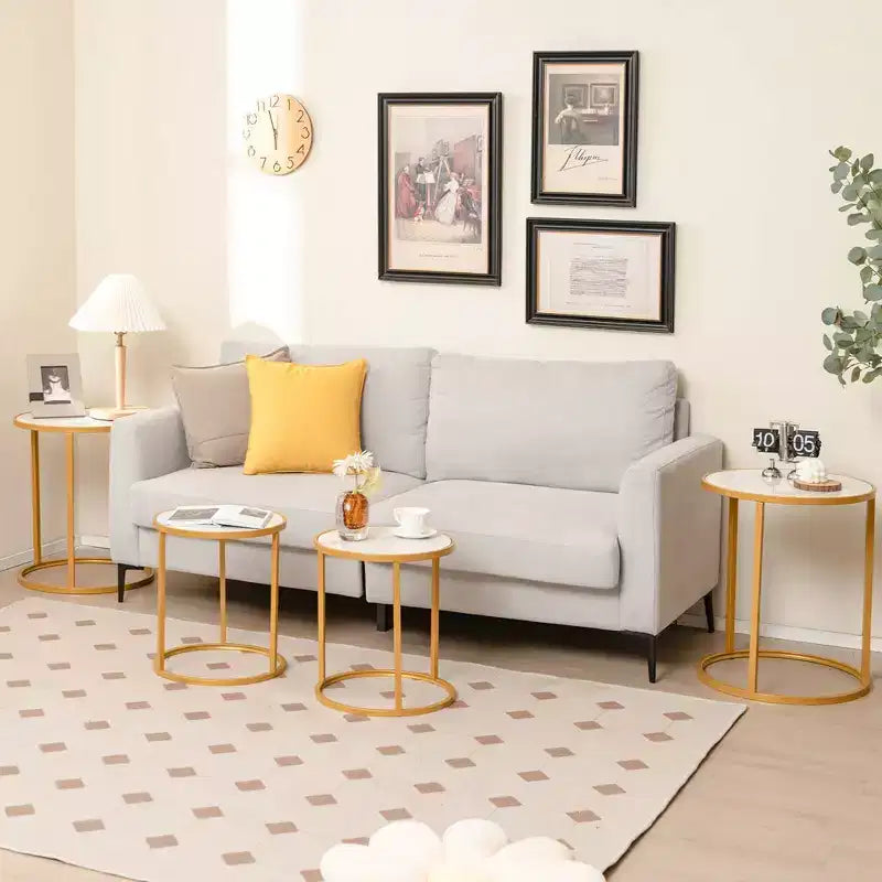 Marble Top Round Side Table 19.5x19.5 End Table w/Golden Metal Frame Gold