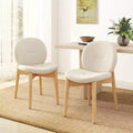Wooden Dining Chairs Soft Boucle Upholstered Kitchen Chairs w/ Curved Seat