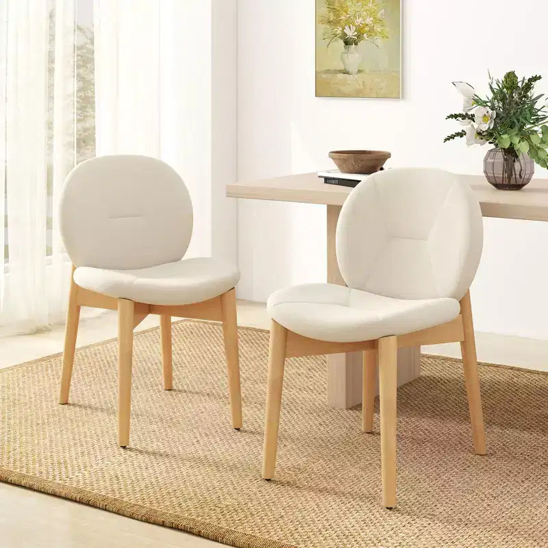 Wooden Dining Chairs Soft Boucle Upholstered Kitchen Chairs w/ Curved Seat