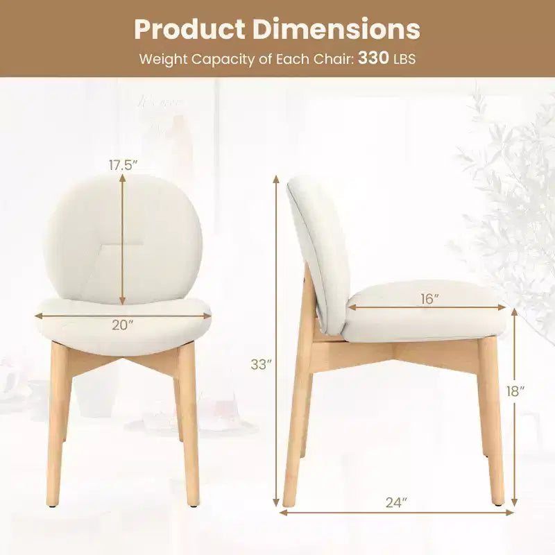 Wooden Dining Chairs Soft Boucle Upholstered Kitchen Chairs w/ Curved Seat