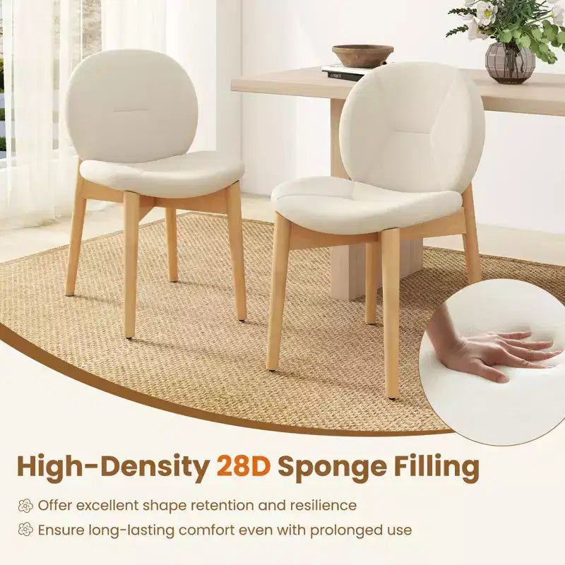 Wooden Dining Chairs Soft Boucle Upholstered Kitchen Chairs w/ Curved Seat