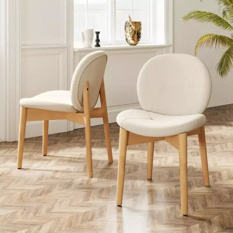 Wooden Dining Chairs Soft Boucle Upholstered Kitchen Chairs w/ Curved Seat