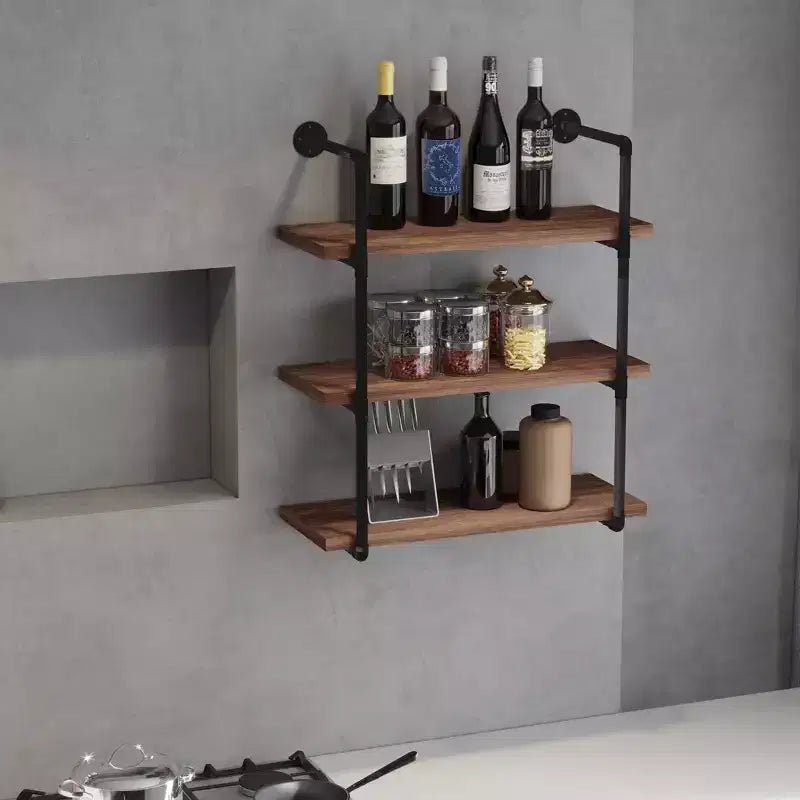 Industrial Pipe Shelves, Floating Wall Mounted Bookshelf, Metal Frame Display Rack for Living Room or Bedroom