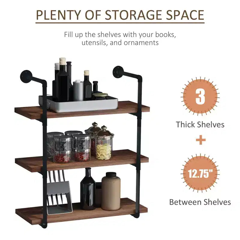 Industrial Pipe Shelves, Floating Wall Mounted Bookshelf, Metal Frame Display Rack for Living Room or Bedroom