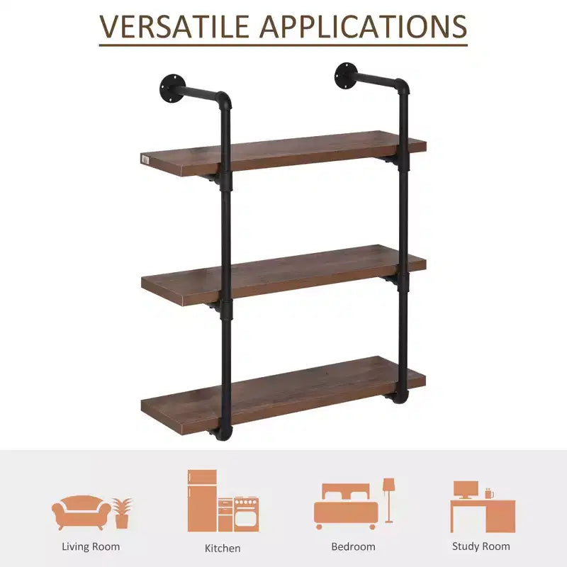 Industrial Pipe Shelves, Floating Wall Mounted Bookshelf, Metal Frame Display Rack for Living Room or Bedroom
