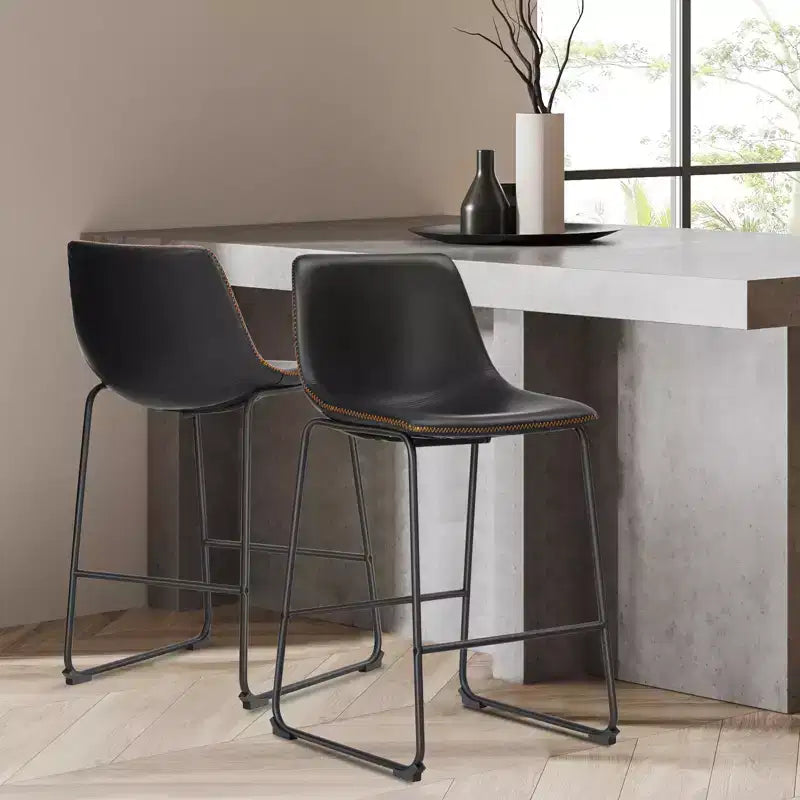 36.2H Mid-Century Modern Bar Stools Set of 2,Faux Leather Counter Height Chairs with Footrest,Dining Chairs for Home Bar,Office,Kitchen