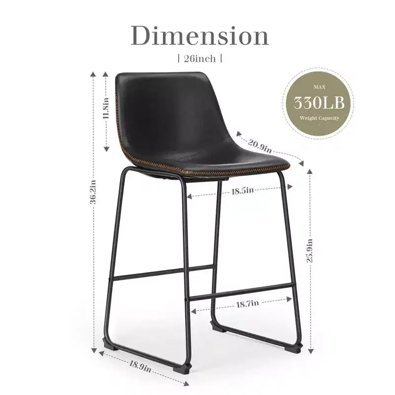 36.2H Mid-Century Modern Bar Stools Set of 2,Faux Leather Counter Height Chairs with Footrest,Dining Chairs for Home Bar,Office,Kitchen