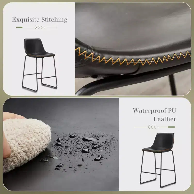 36.2H Mid-Century Modern Bar Stools Set of 2,Faux Leather Counter Height Chairs with Footrest,Dining Chairs for Home Bar,Office,Kitchen