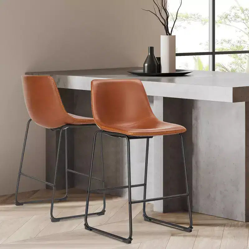 36.2H Mid-Century Modern Bar Stools Set of 2,Faux Leather Counter Height Chairs with Footrest,Dining Chairs for Home Bar,Office,Kitchen