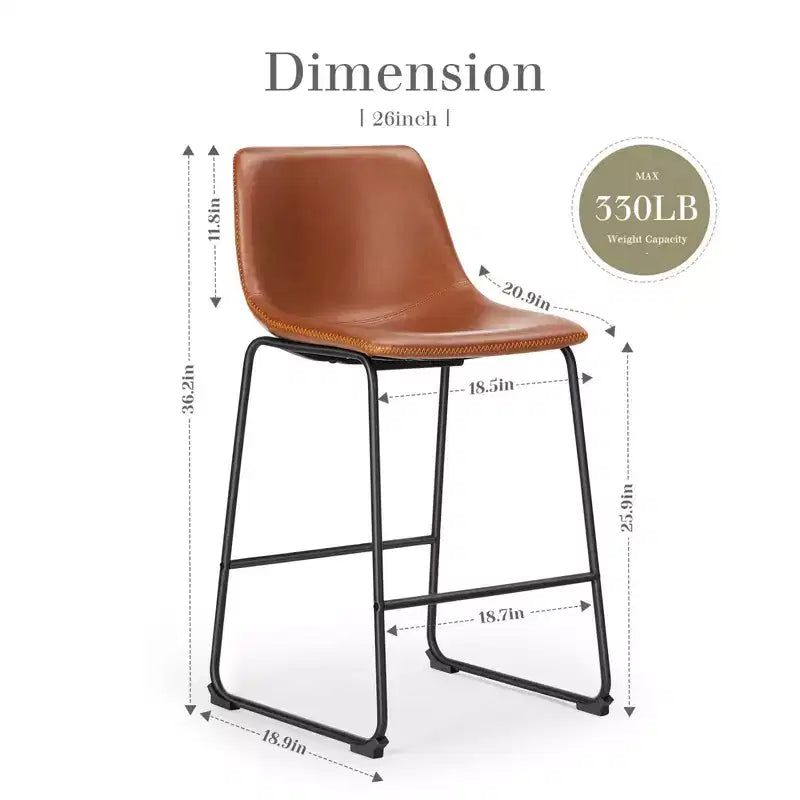 36.2H Mid-Century Modern Bar Stools Set of 2,Faux Leather Counter Height Chairs with Footrest,Dining Chairs for Home Bar,Office,Kitchen