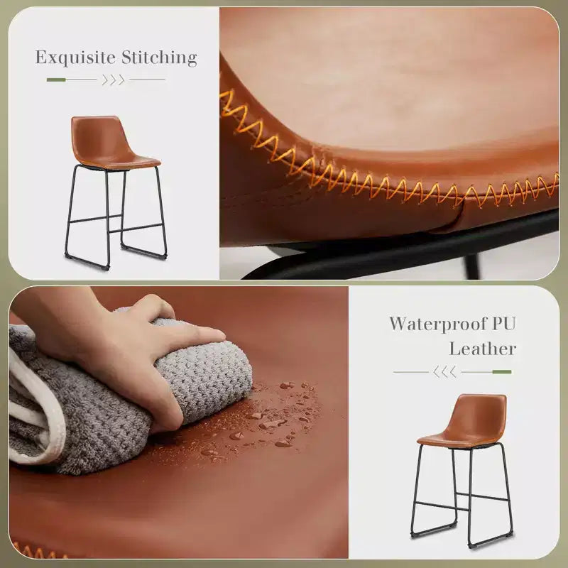 36.2H Mid-Century Modern Bar Stools Set of 2,Faux Leather Counter Height Chairs with Footrest,Dining Chairs for Home Bar,Office,Kitchen