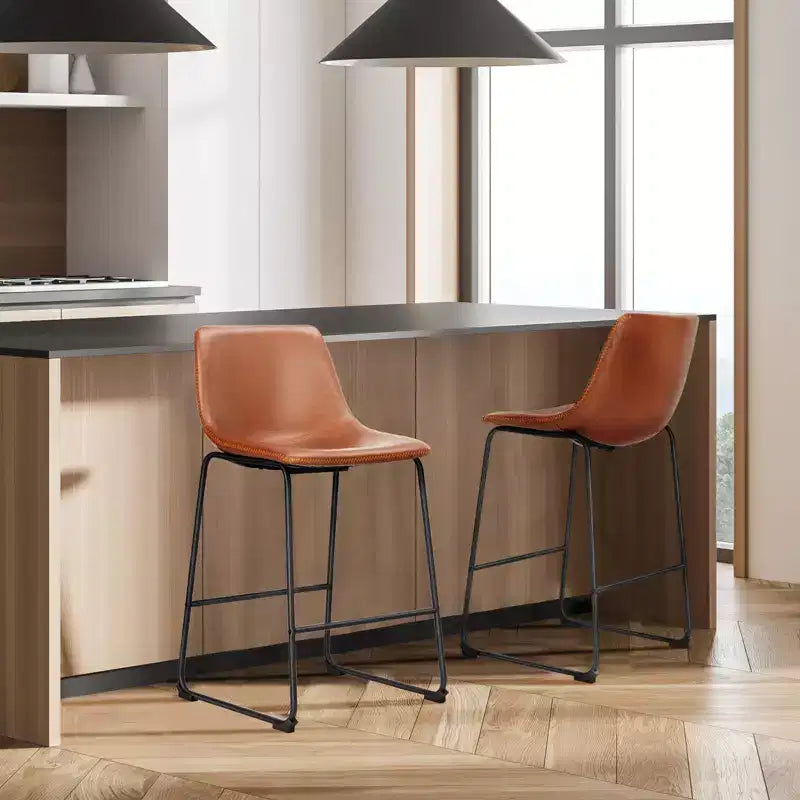 36.2H Mid-Century Modern Bar Stools Set of 2,Faux Leather Counter Height Chairs with Footrest,Dining Chairs for Home Bar,Office,Kitchen