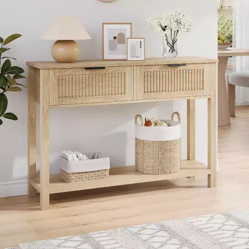 43 Farmhouse Entryway Console Table with 2 Drawers & 2-Tier Storage for Living Room, Foyer (Natural wood color)