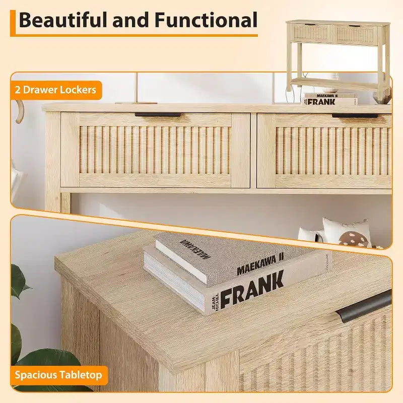 43 Farmhouse Entryway Console Table with 2 Drawers & 2-Tier Storage for Living Room, Foyer (Natural wood color)