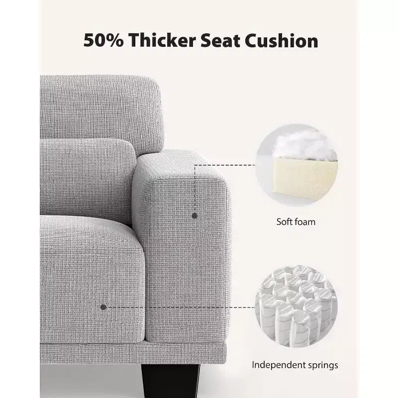 89 Comfy 3 Seater Sofa, 3 Seater Couch for Living Room, Supportive with Thickened Cushion, Removable & Washable Covers, Cotton-Linen Couches, Grey