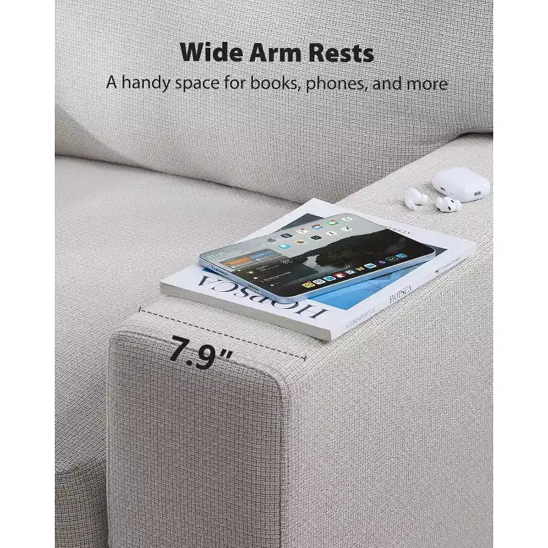 89 Comfy 3 Seater Sofa, 3 Seater Couch for Living Room, Supportive with Thickened Cushion, Removable & Washable Covers, Cotton-Linen Couches, Grey