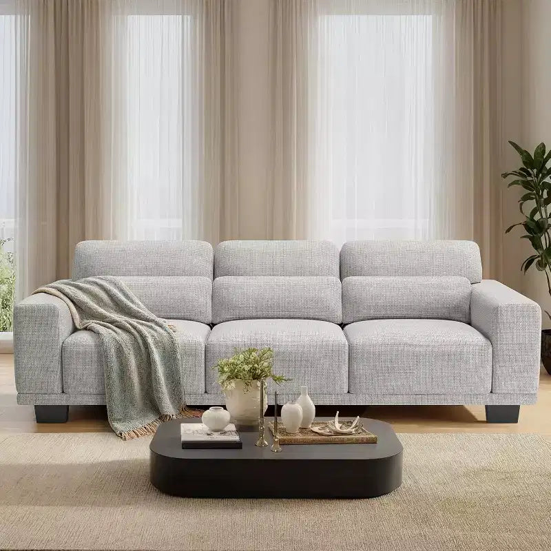 89 Comfy 3 Seater Sofa, 3 Seater Couch for Living Room, Supportive with Thickened Cushion, Removable & Washable Covers, Cotton-Linen Couches, Grey