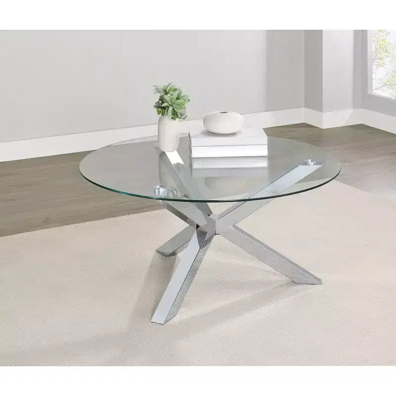 Round Tempered Glass Top Cocktail Coffee Table
