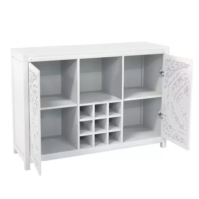 Wine Bar Cabinet with 2 Doors MDF Buffet Storage Liquor Cabinet with Wine Rack and Glass Holder for Living Dining Room Kitchen White