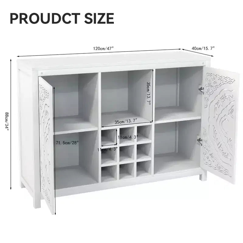 Wine Bar Cabinet with 2 Doors MDF Buffet Storage Liquor Cabinet with Wine Rack and Glass Holder for Living Dining Room Kitchen White