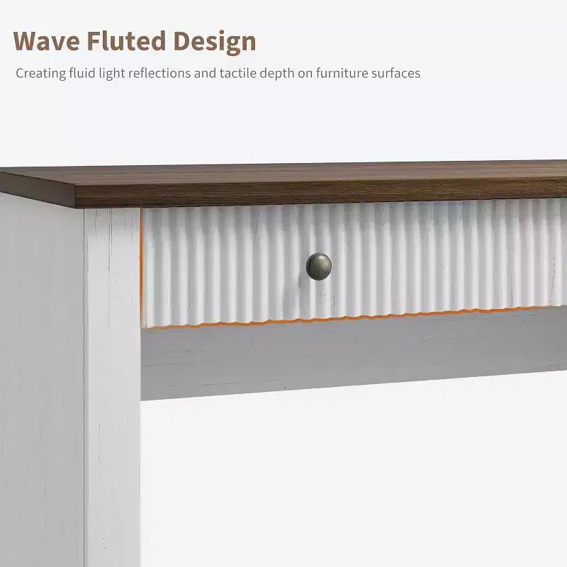 54'' Modern Executive Desk with Storage Cabinet and Drawer C Brown Fluted Computer Writing Desk for Home Office, Study, Living Room