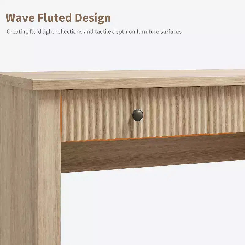54'' Modern Executive Desk with Storage Cabinet and Drawer C Brown Fluted Computer Writing Desk for Home Office, Study, Living Room