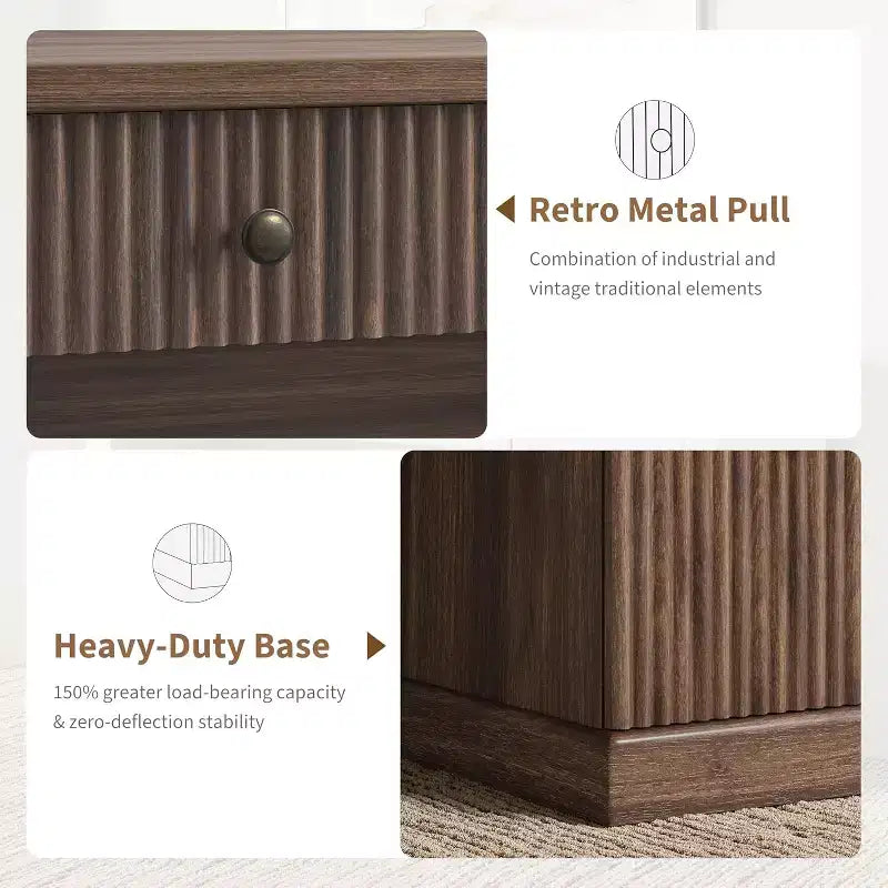 54'' Modern Executive Desk with Storage Cabinet and Drawer C Brown Fluted Computer Writing Desk for Home Office, Study, Living Room