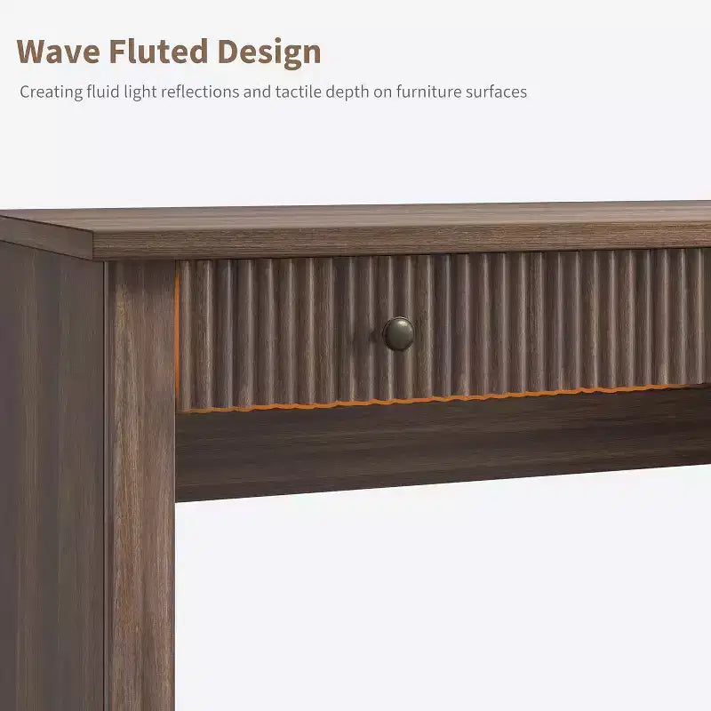 54'' Modern Executive Desk with Storage Cabinet and Drawer C Brown Fluted Computer Writing Desk for Home Office, Study, Living Room