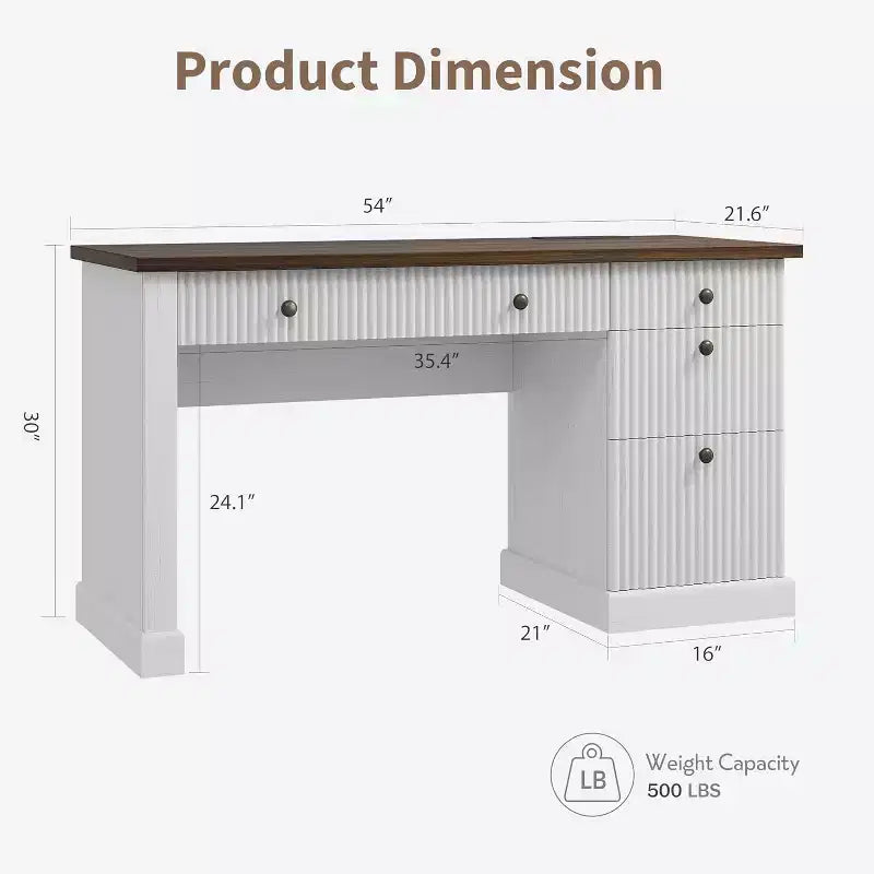 54'' Modern Executive Desk with Storage Cabinet and Drawer C Brown Fluted Computer Writing Desk for Home Office, Study, Living Room