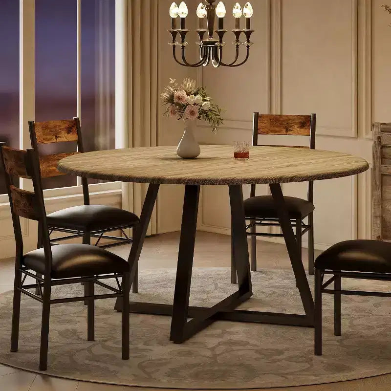 43 Inch Round Dining Table, 5 Piece Kitchen Table and Upholstered Chair Set, Space Saving