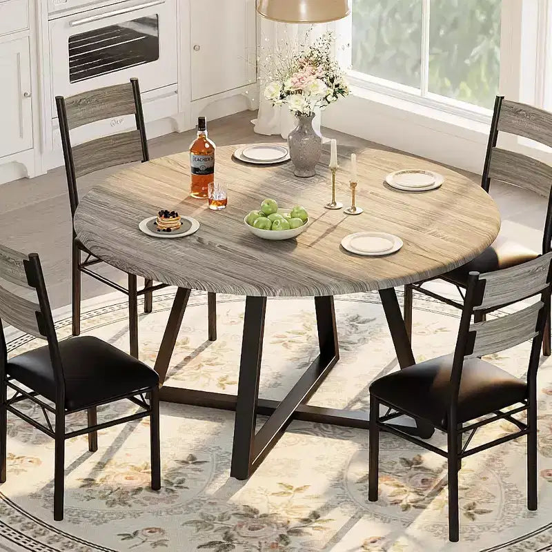 43 Inch Round Dining Table, 5 Piece Kitchen Table and Upholstered Chair Set, Space Saving
