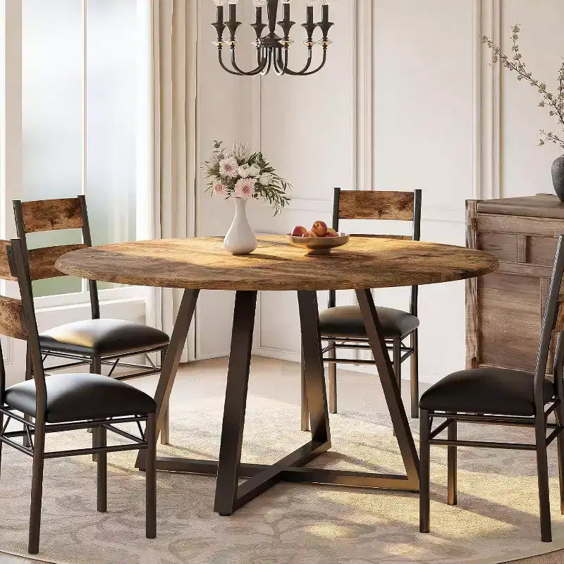 43 Inch Round Dining Table, 5 Piece Kitchen Table and Upholstered Chair Set, Space Saving