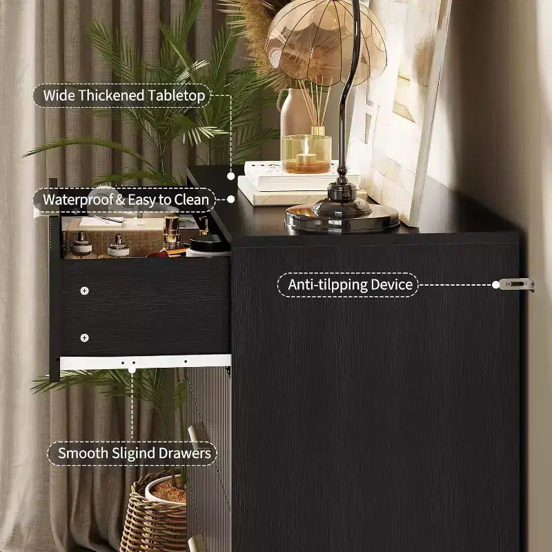 Fluted Dresser for Bedroom with 5 Drawers,32 Wide Modern Chest of Wooden Bedroom Chest with Metal Handle, Wide Clothes Storage Organizer TV Stand