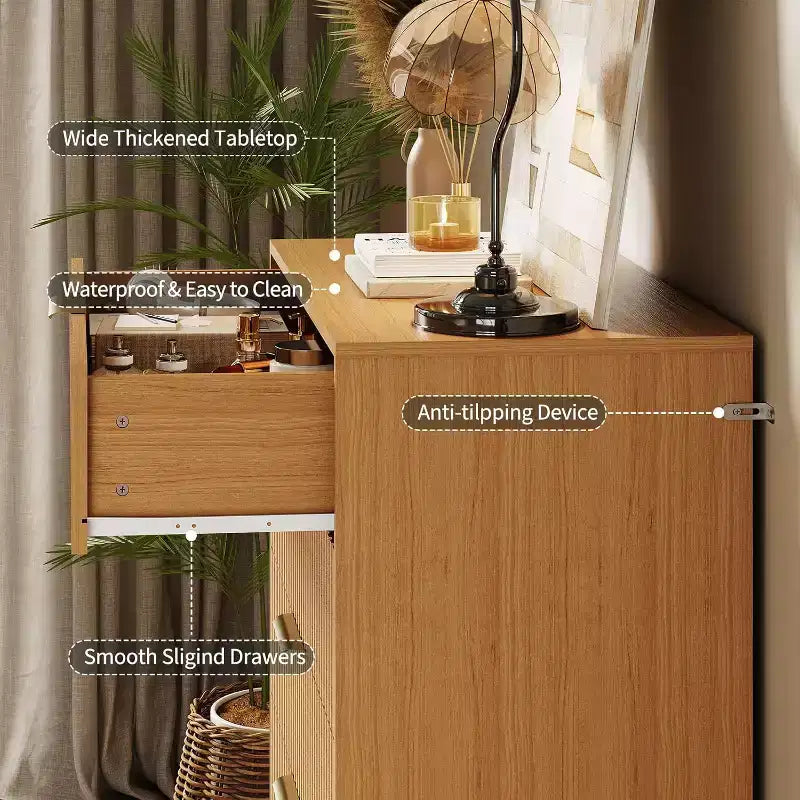 Fluted Dresser for Bedroom with 5 Drawers,32 Wide Modern Chest of Wooden Bedroom Chest with Metal Handle, Wide Clothes Storage Organizer TV Stand