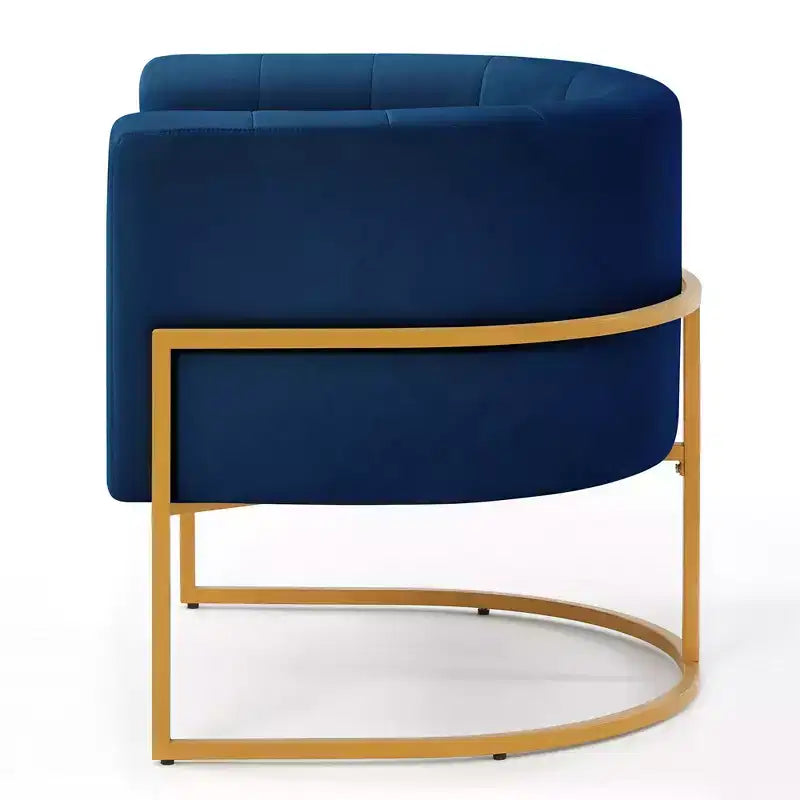 Velvet Accent Chair With Cushion, Golden Metal Stand, Curve Backrest Upholstered Vanity Chair, Home Leisure Chair