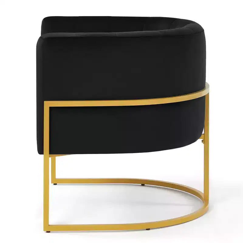 Velvet Accent Chair With Cushion, Golden Metal Stand, Curve Backrest Upholstered Vanity Chair, Home Leisure Chair